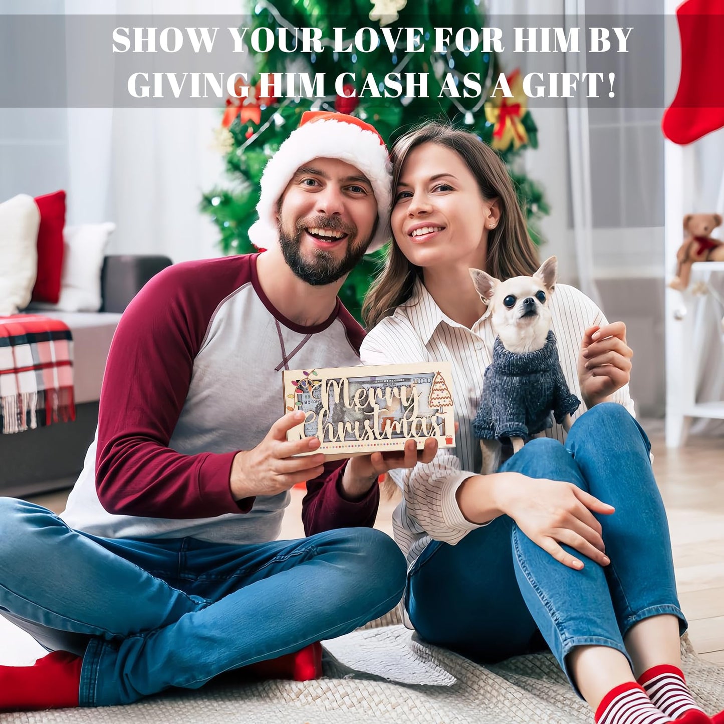 4 PCS Christmas Unique Money Holder Xmas Cash Holder, Fun Ways to Give Money as a Gift, Wooden Cash Envelope Money Wallet Christmas Money Gift DIY Money Clip Christmas Party Gift