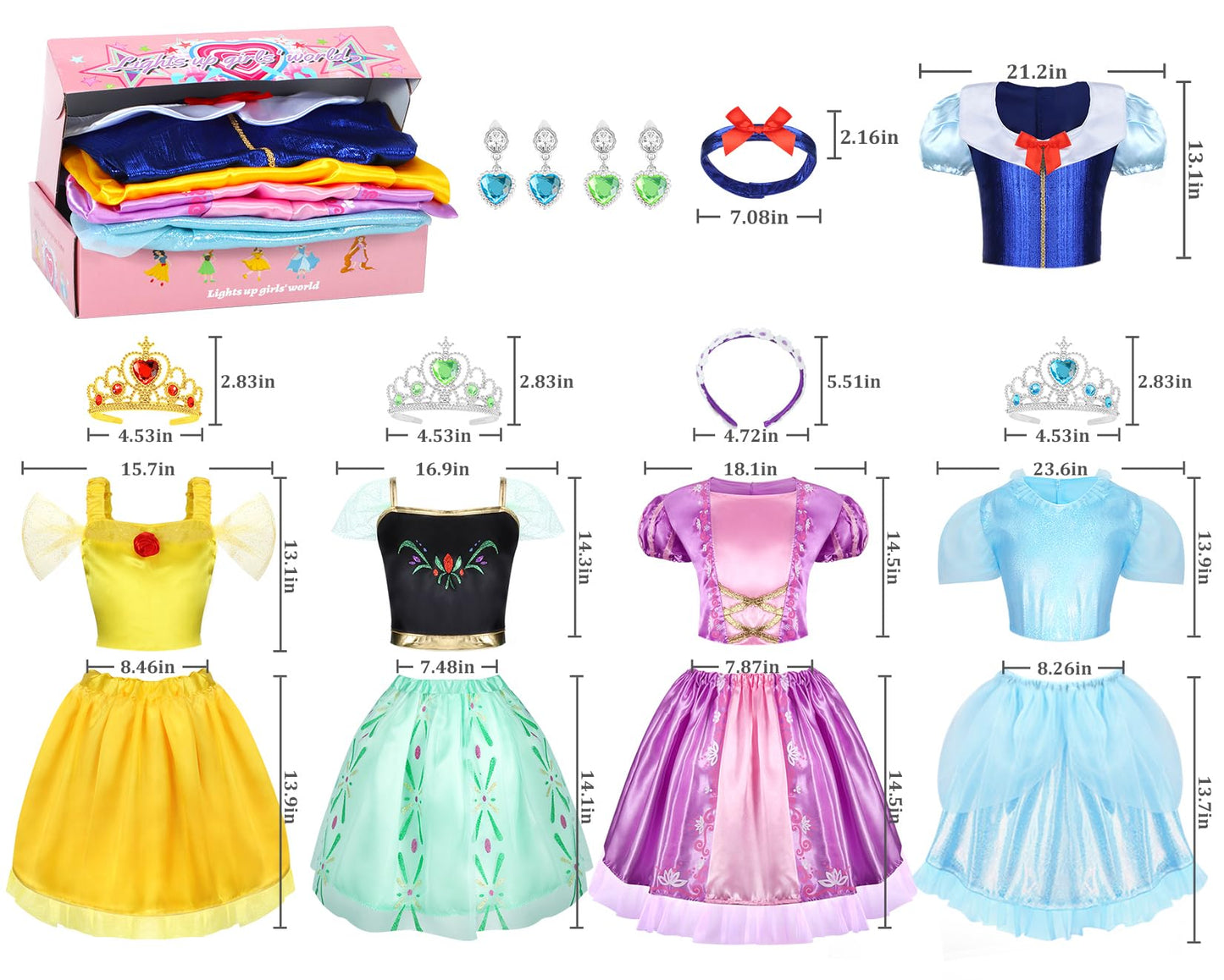 18 Pcs Princess Dress Up Clothes for Little Girl Role Play Costume Gift Set, Princess Dress Up Toys for Toddler Girls, Birthday Christmas Party Gifts for Girls Aged 3-6 Years Old