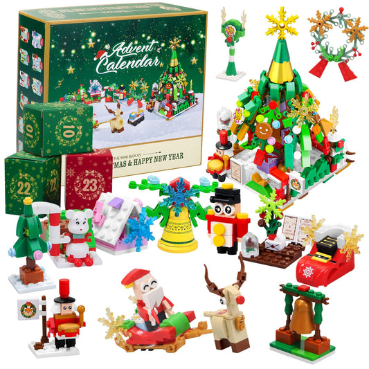 Advent Calendar 2025 Christmas Tree and Street Building Blocks Set for Toddler Kids Teen Adults, 24 Days 12-in-1 Christmas Countdown Advent Calendars for Boys Girls Women Men Holiday Gift Ideas