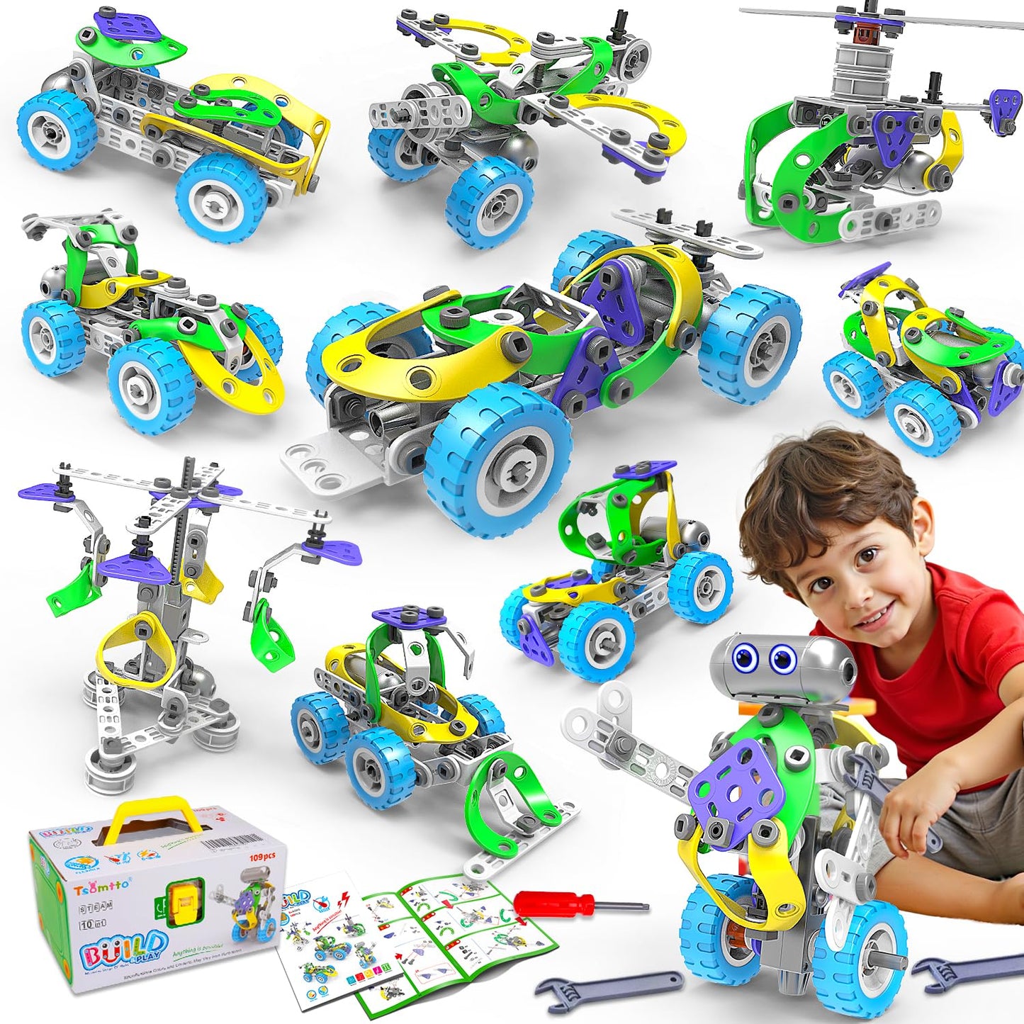10 in 1 Electric STEM Toys for 5 6 7 8 9+ Year Old Boy Girl Birthday Gifts Educational Building Toys for Kids Ages 4-8 5-7 8-12 Stem Activities Construction Toy for Boys 6-8 8-10 Holiday Idea Gift